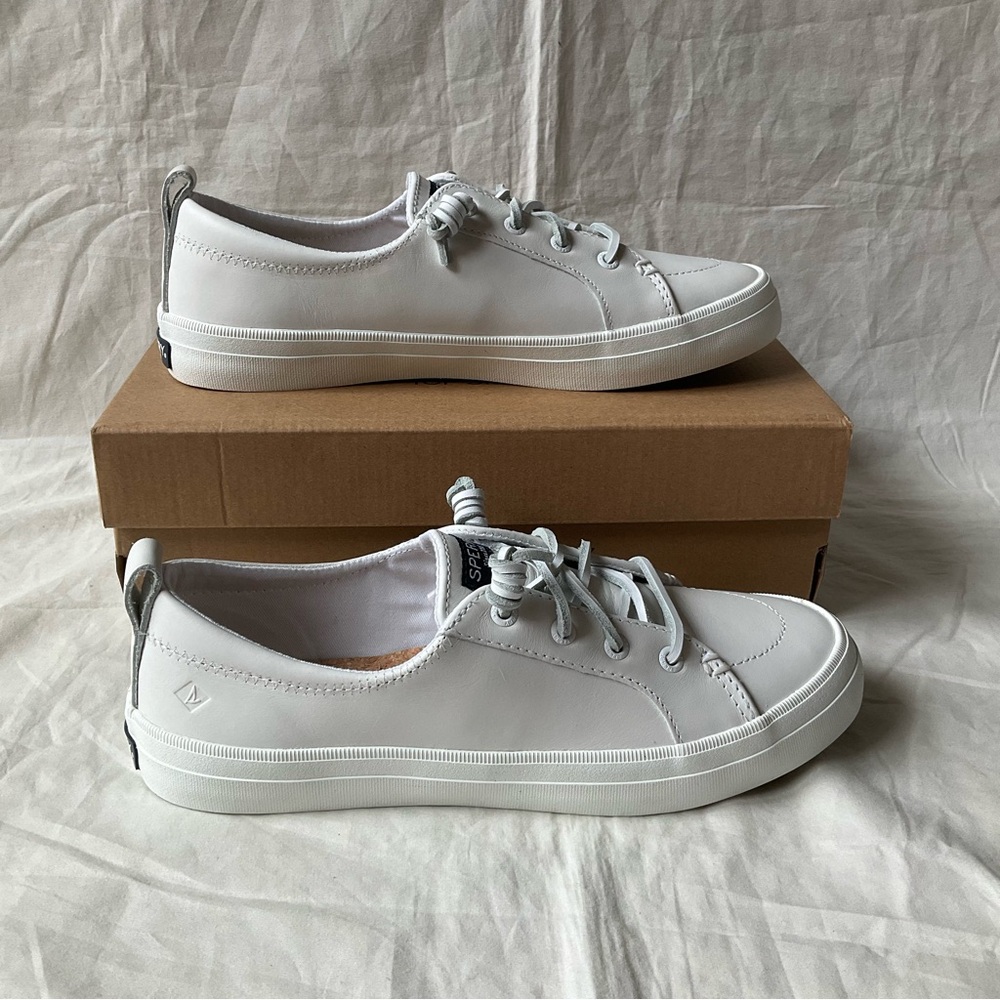 New Sperry Crest Vibe White Leather Sneakers Size 7.5